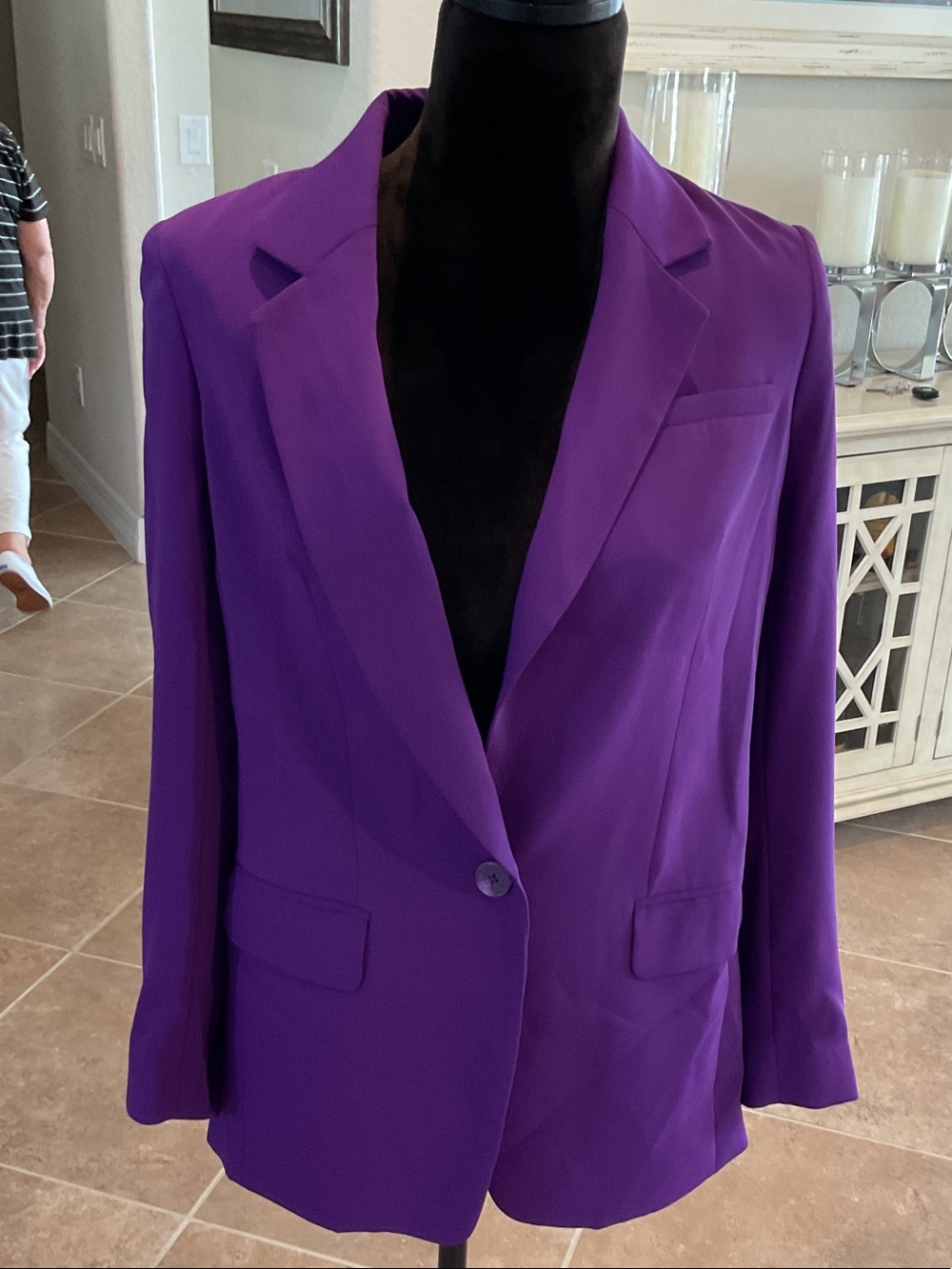 EXPRESS purple one button front blazer with inside drawstring for back, size XS